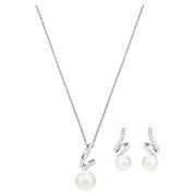 Gabriella Pearl Set, White, Rhodium plating